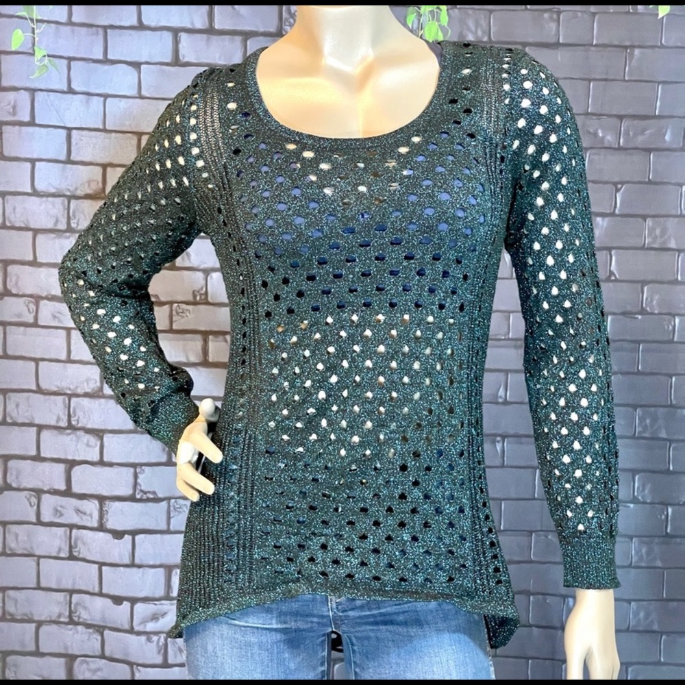 Rock & Republic long, teal, sparkly, open knit sweater